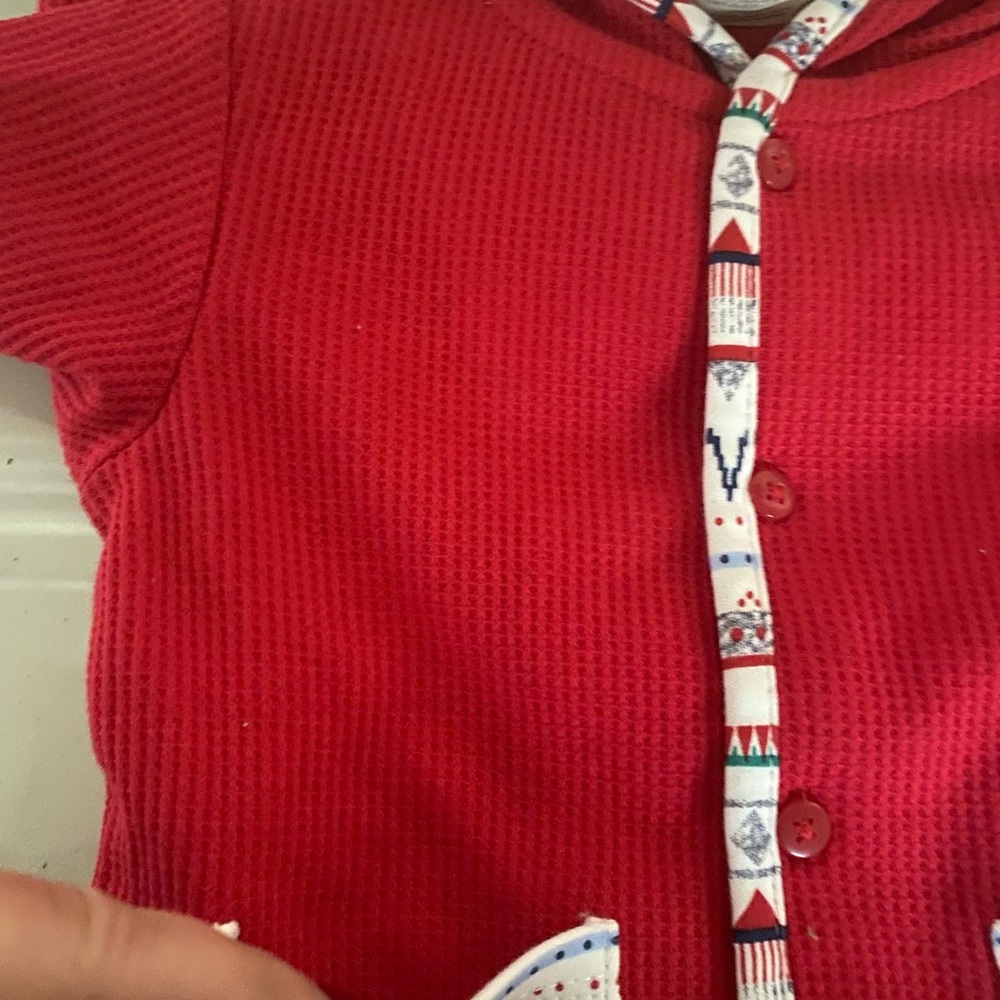 NWT  Red Waffle Knit Hoodie 2 Front Pockets Button Front 6-9M First Impressions - Picture 10 of 11